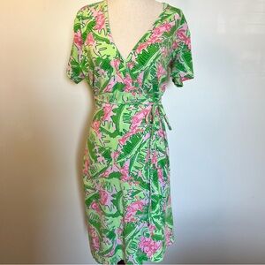 Lilly Pulitzer Vintage Colorful Tropical V-Neck Wrap Dress Size Small